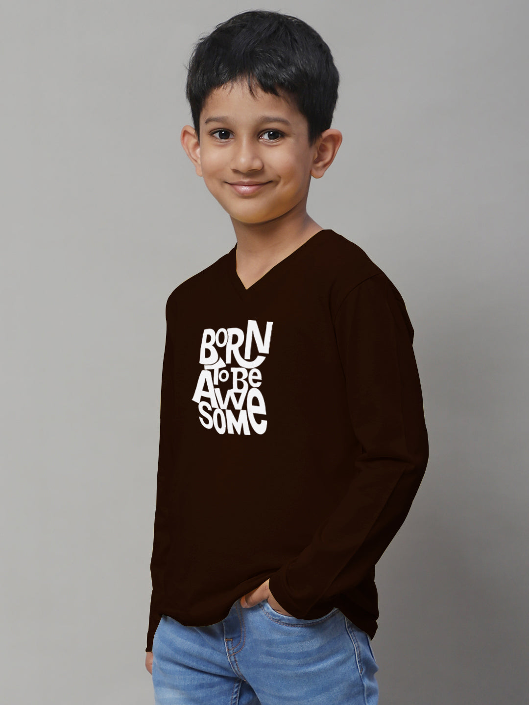 Boys Born To Be Awesome Casual Fit Printed T-Shirt - Friskers