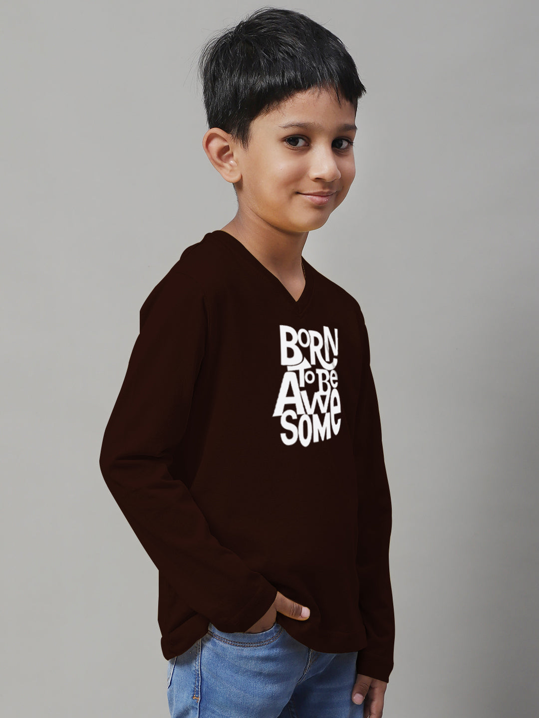 Boys Born To Be Awesome Casual Fit Printed T-Shirt - Friskers