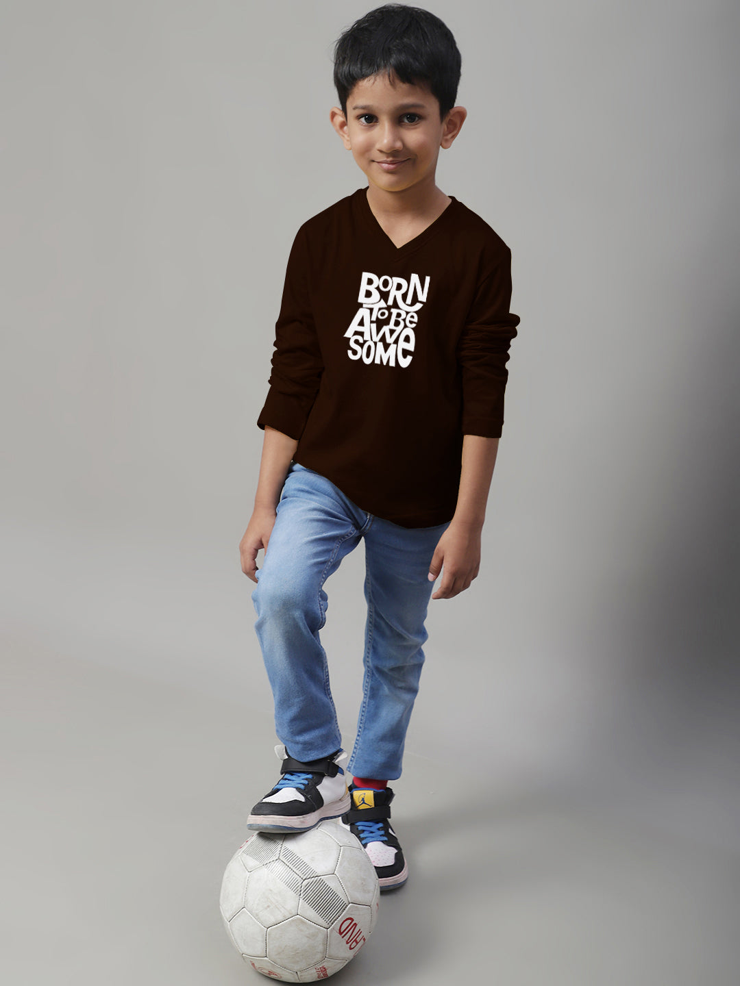 Boys Born To Be Awesome Casual Fit Printed T-Shirt - Friskers