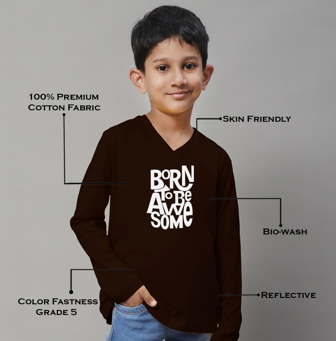 Boys Born To Be Awesome Casual Fit Printed T-Shirt - Friskers