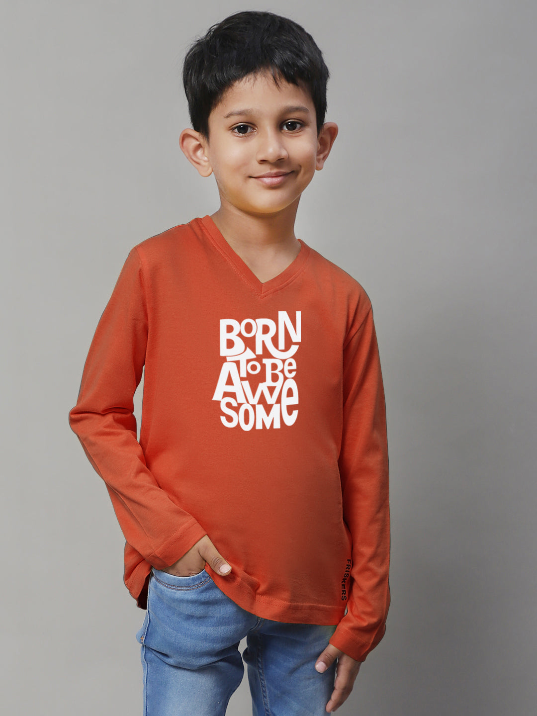 Boys Born To Be Awesome Casual Fit Printed T-Shirt - Friskers