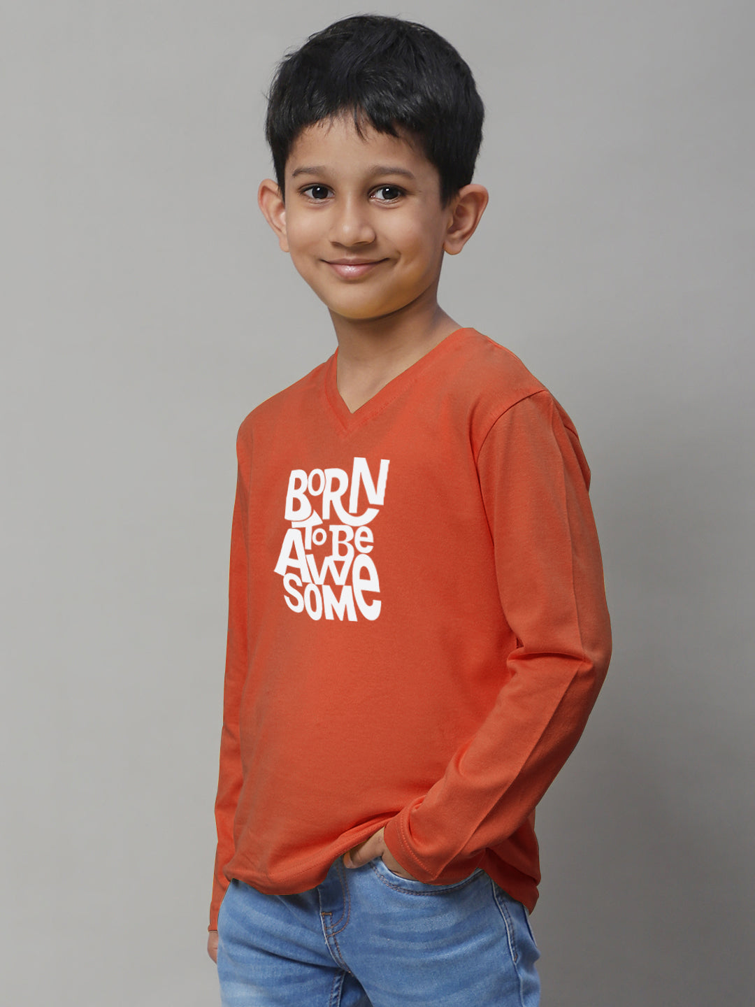 Boys Born To Be Awesome Casual Fit Printed T-Shirt - Friskers