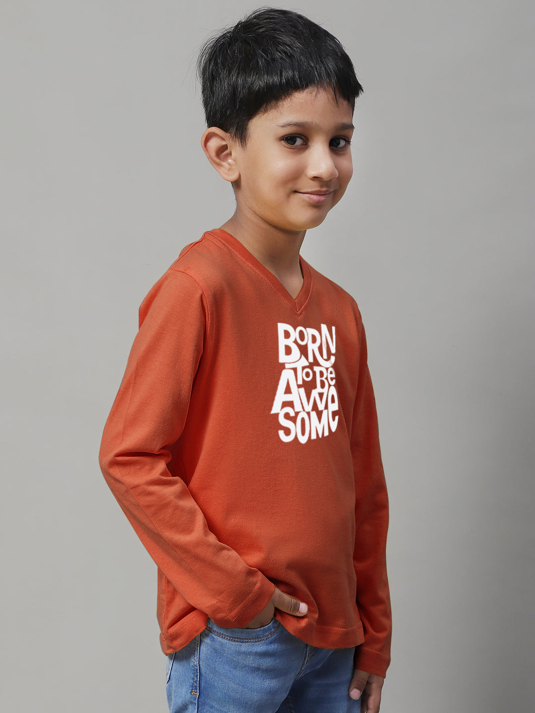 Boys Born To Be Awesome Casual Fit Printed T-Shirt - Friskers