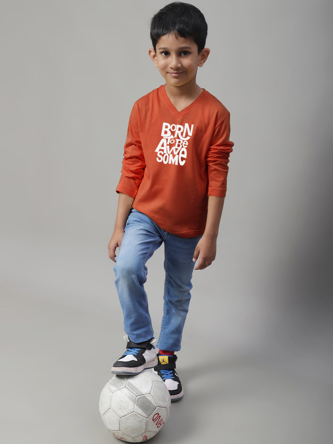 Boys Born To Be Awesome Casual Fit Printed T-Shirt - Friskers