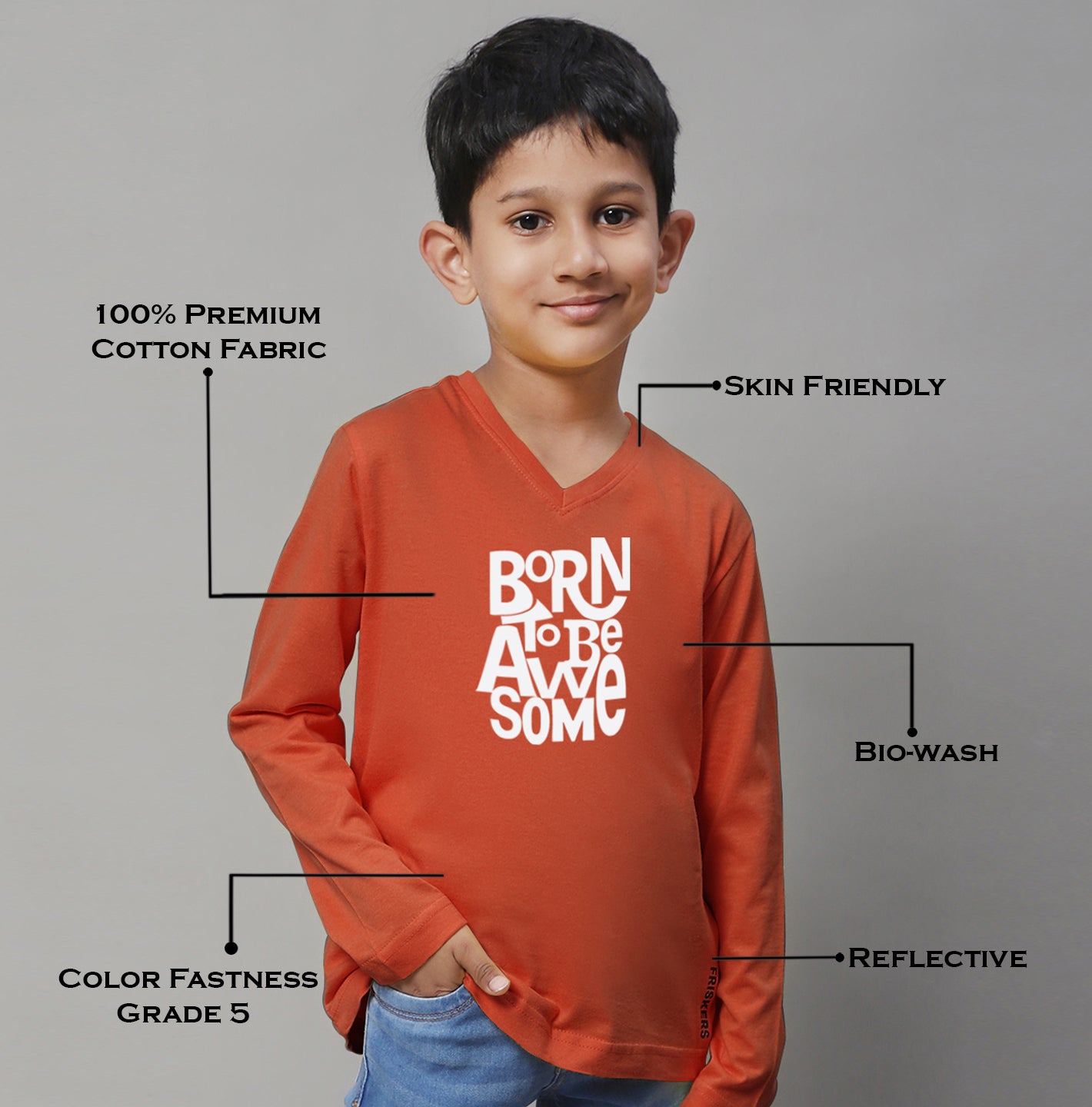 Boys Born To Be Awesome Casual Fit Printed T-Shirt - Friskers