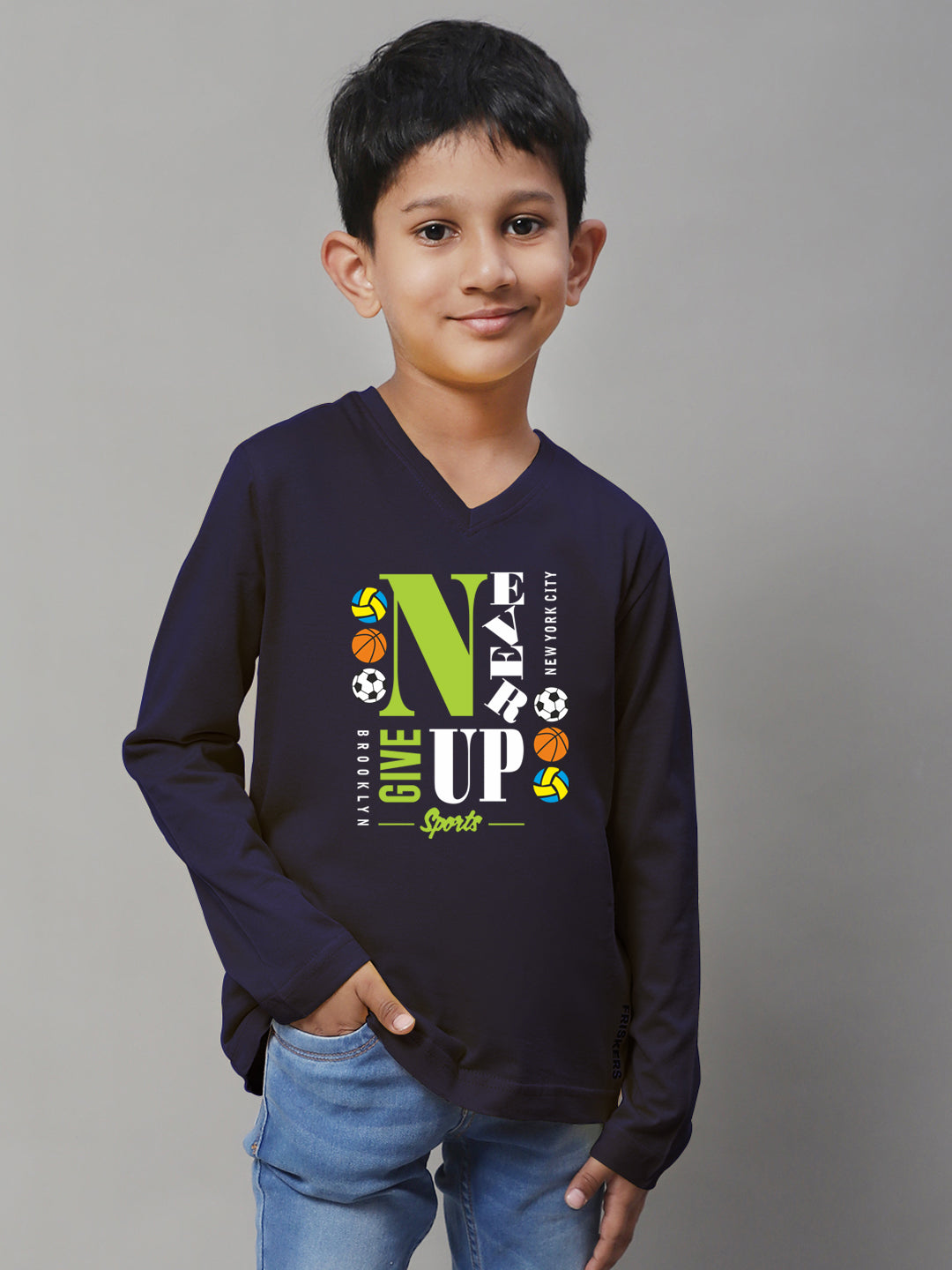 Boys Never Giveup Casual Fit Printed T-Shirt - Friskers