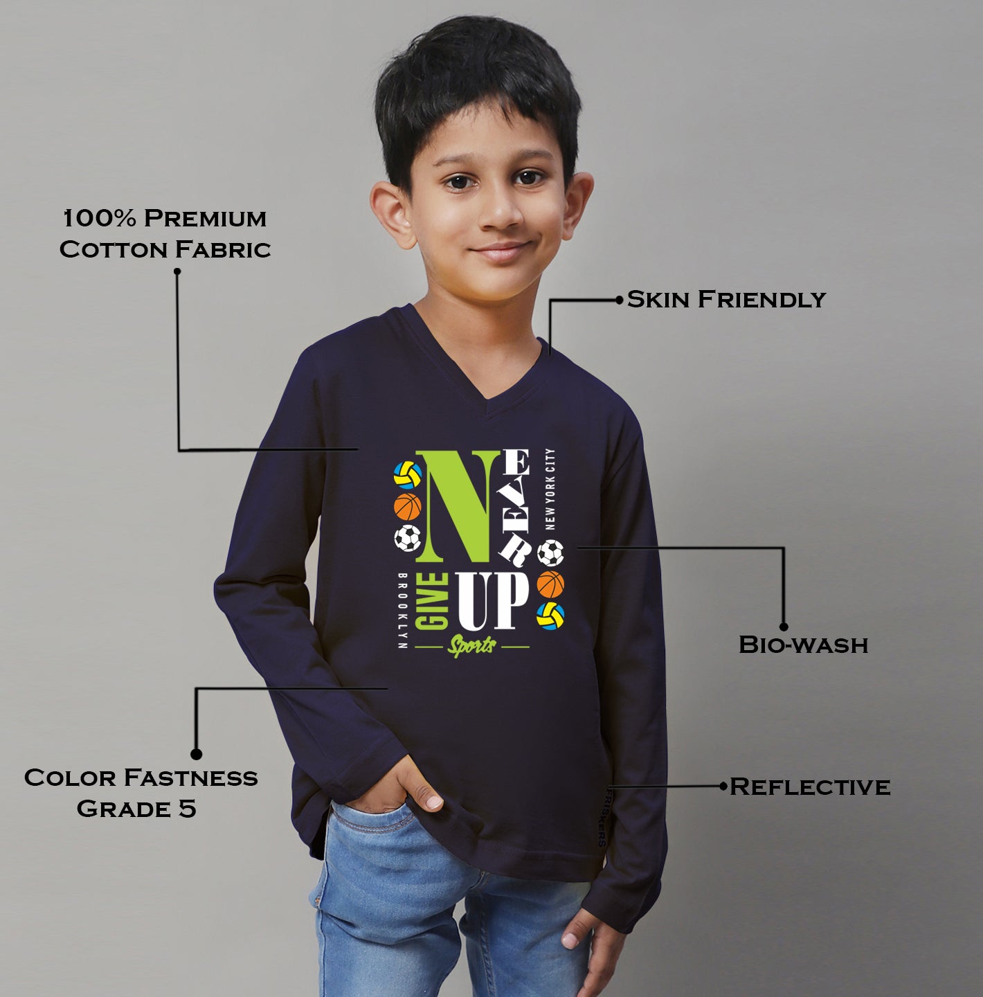 Boys Never Giveup Casual Fit Printed T-Shirt - Friskers