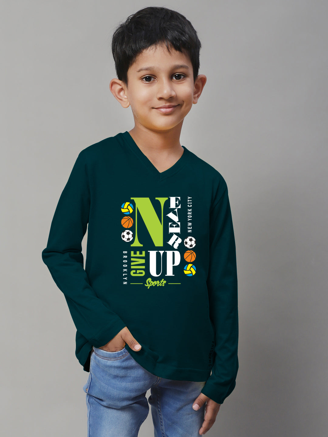 Boys Never Giveup Casual Fit Printed T-Shirt - Friskers