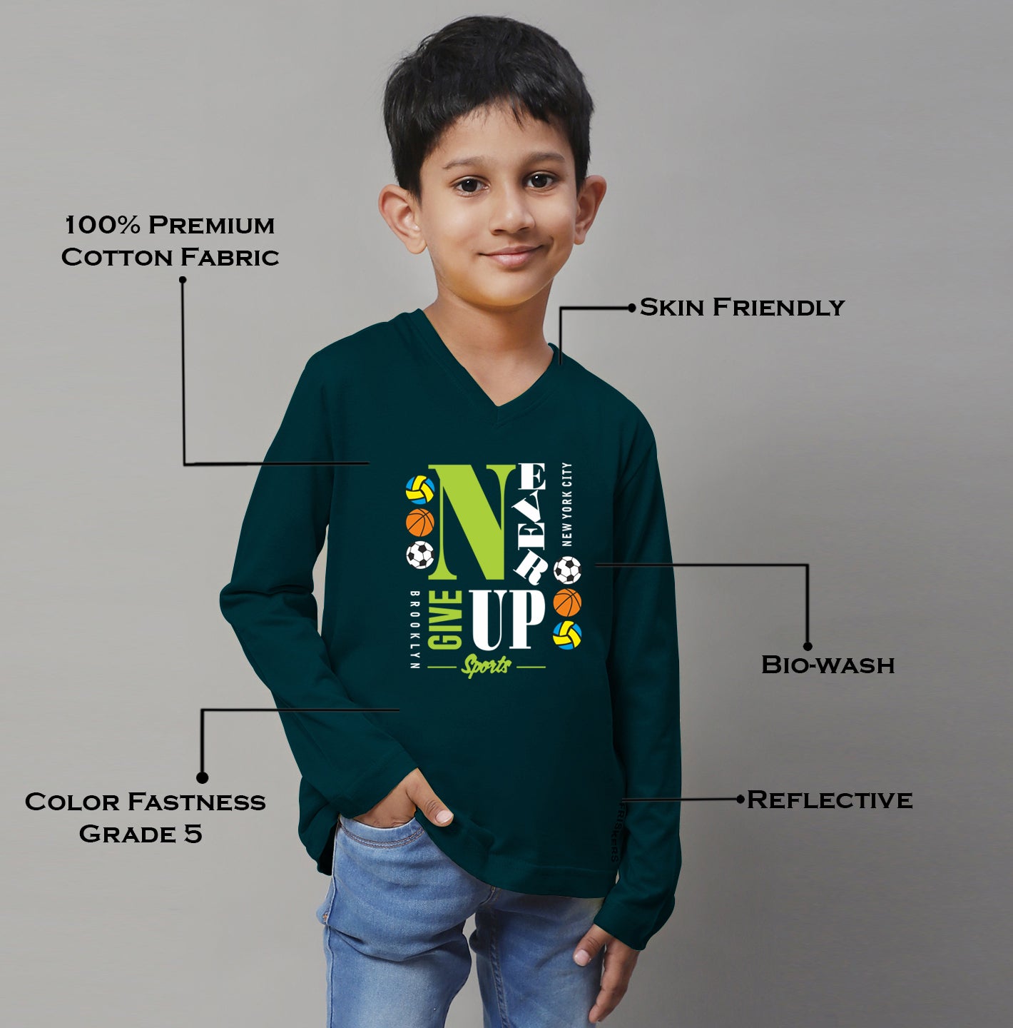 Boys Never Giveup Casual Fit Printed T-Shirt - Friskers