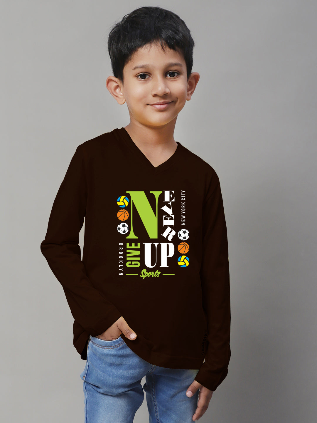 Boys Never Giveup Casual Fit Printed T-Shirt - Friskers