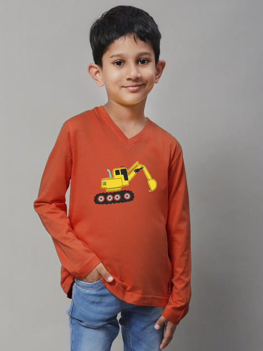 Boys Excavator Casual Fit Printed T-Shirt - Friskers