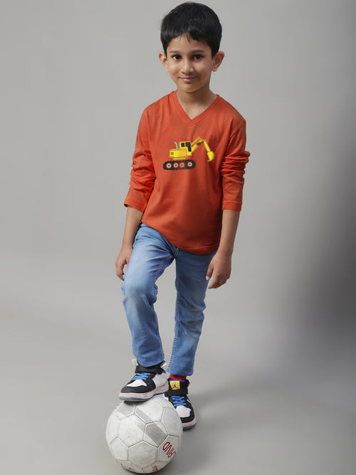 Boys Excavator Casual Fit Printed T-Shirt