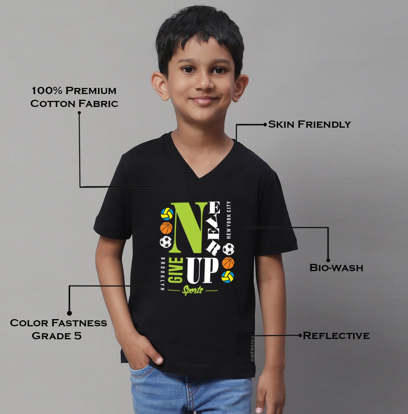 Boys Never Giveup Half Sleeves Printed T-Shirt - Friskers