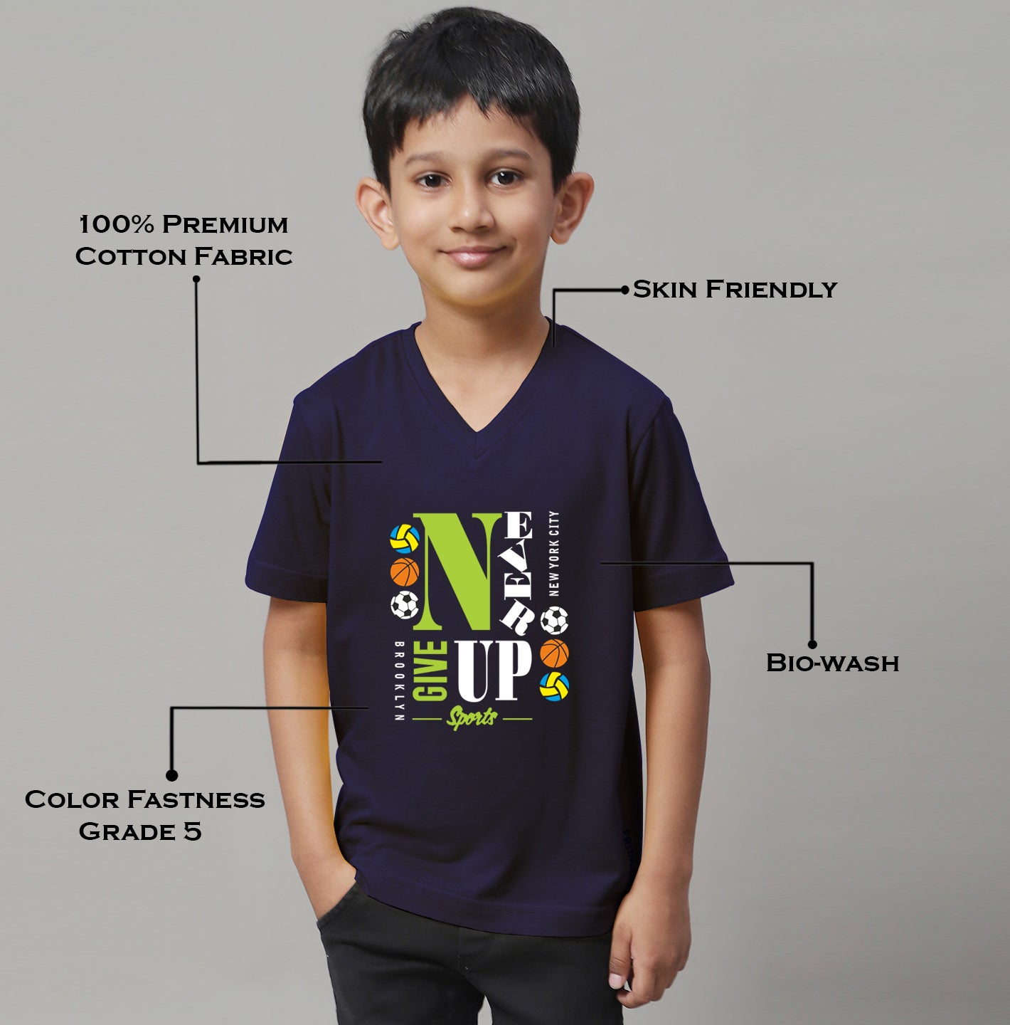 Boys Never Giveup Half Sleeves Printed T-Shirt - Friskers