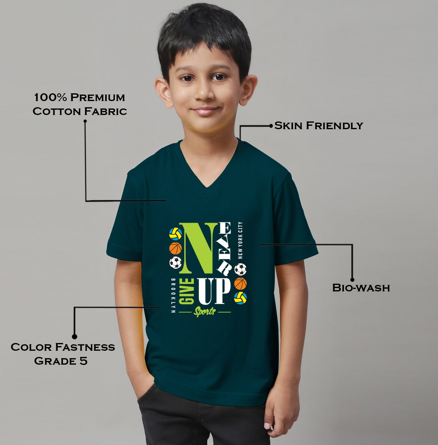 Boys Never Giveup Half Sleeves Printed T-Shirt - Friskers