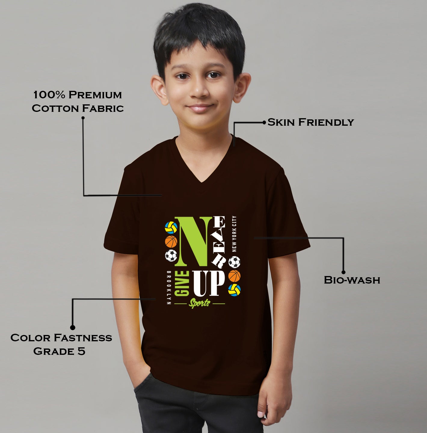 Boys Never Giveup Half Sleeves Printed T-Shirt - Friskers