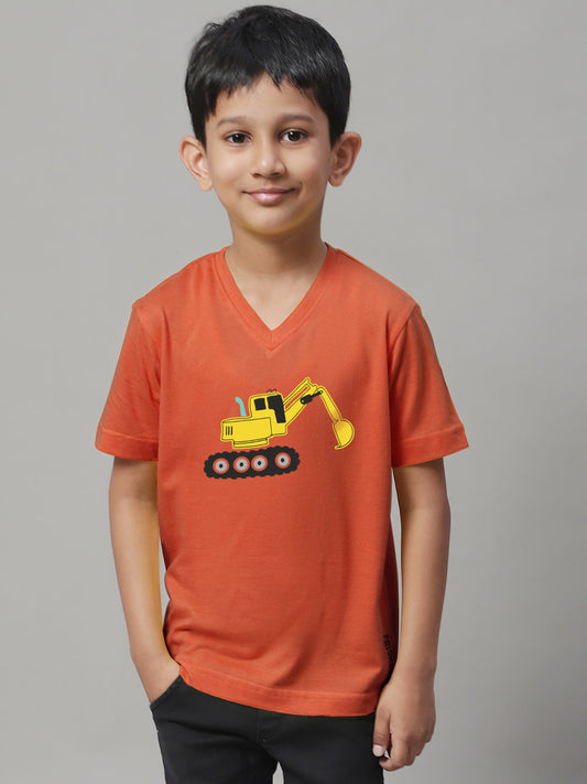 Boys Excavator Half Sleeves Printed T-Shirt - Friskers