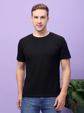 Men Round Neck Waffle Cotton T-shirt I Half sleeves round neck T-shirt