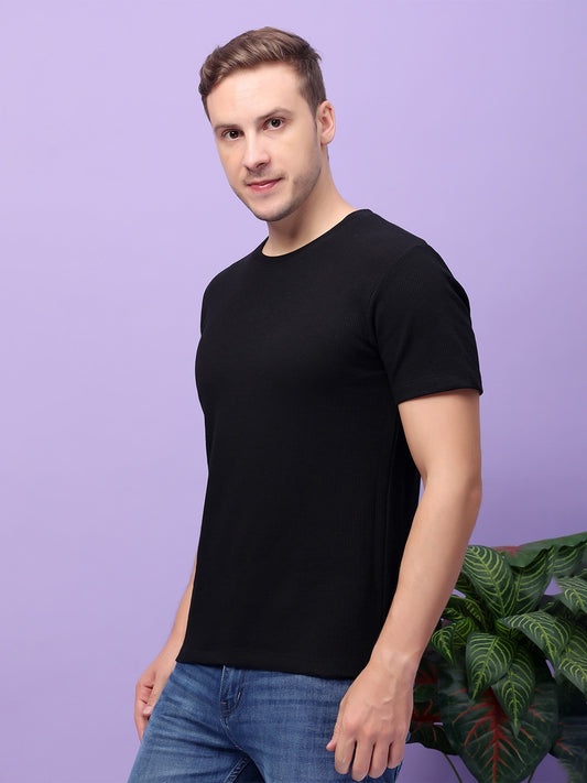 Men Round Neck Waffle Cotton T-shirt I Half sleeves round neck T-shirt