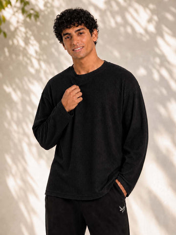 Men Round Neck Waffle Cotton Fullsleeve T-shirt