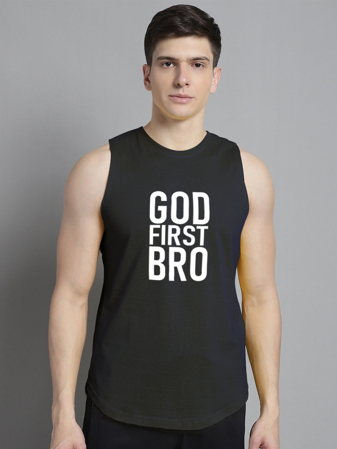 Fbar God First Bro printed Pure Cotton Training Vest - Friskers