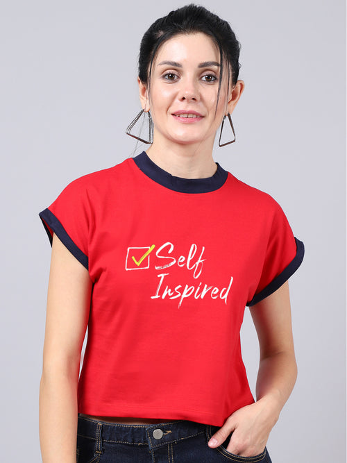 Fbar Women's Self Inspired Printed Cotton T-Shirt