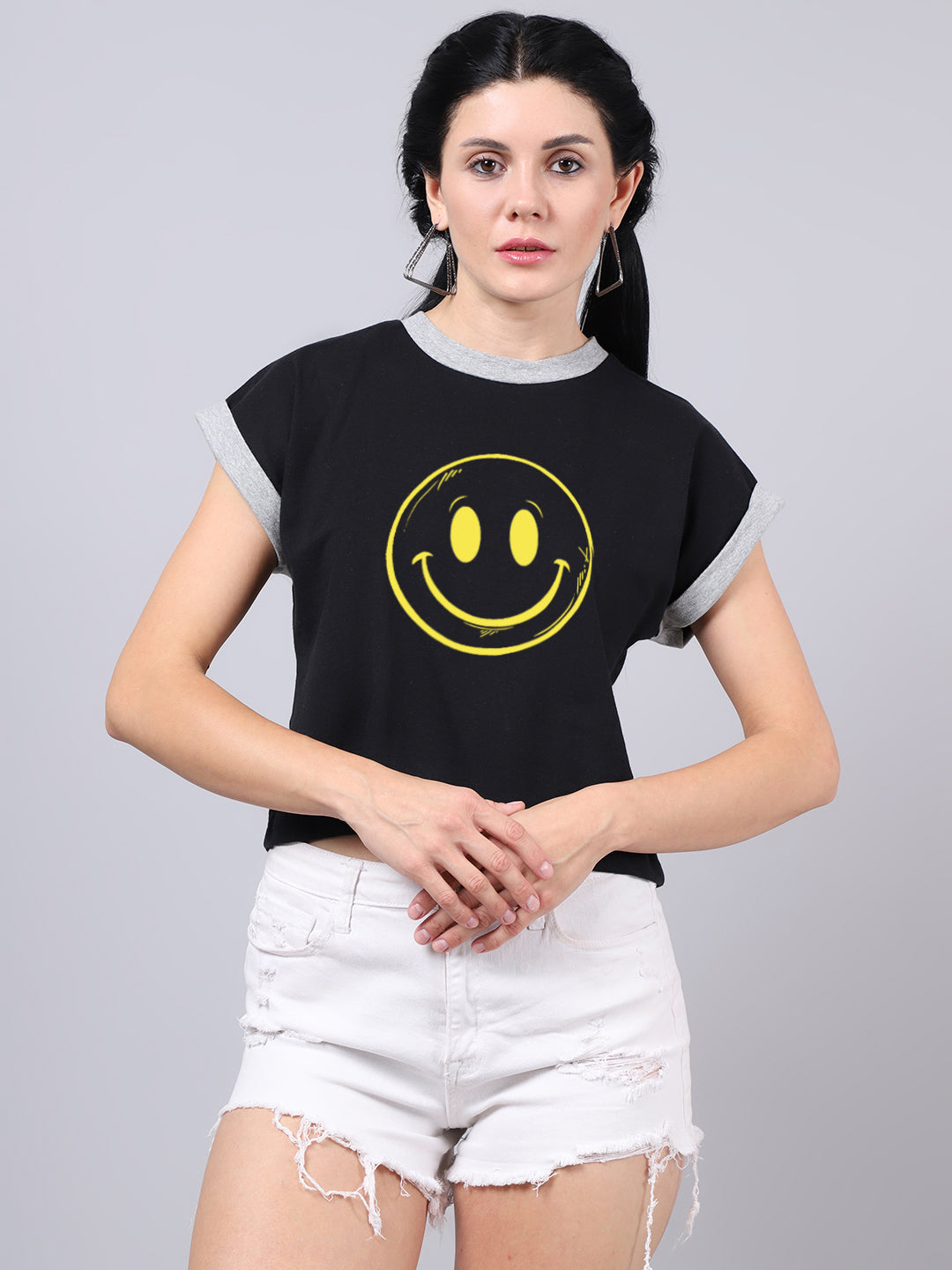 Fbar Women's Smiley Printed Cotton T-Shirt - Friskers