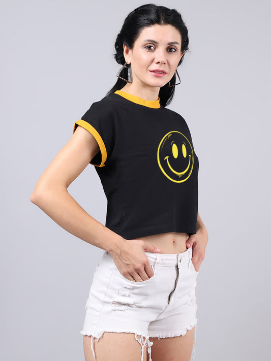 Fbar Women's Smiley Printed Cotton T-Shirt - Friskers