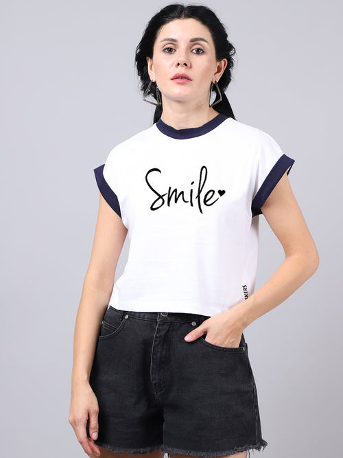 Fbar Women's Smile Printed Cotton T-Shirt