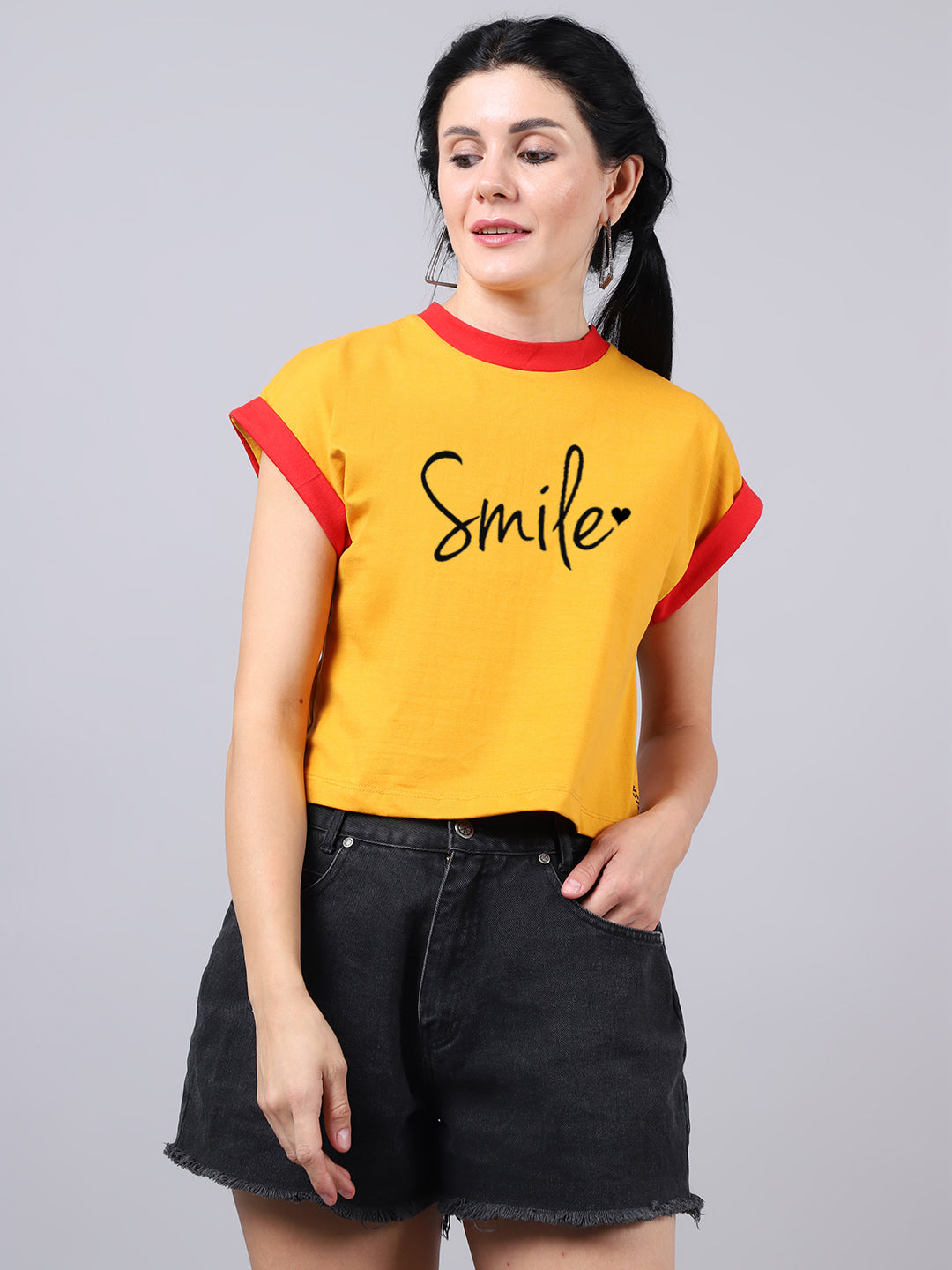 Fbar Women's Smile Printed Cotton T-Shirt - Friskers