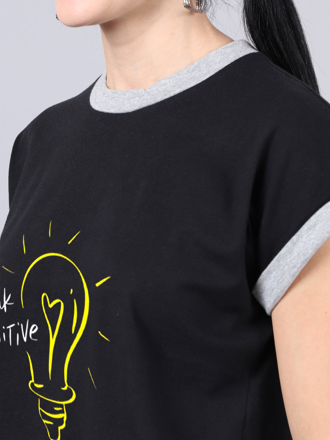 Fbar Women's Think Positive Printed Cotton T-Shirt - Friskers