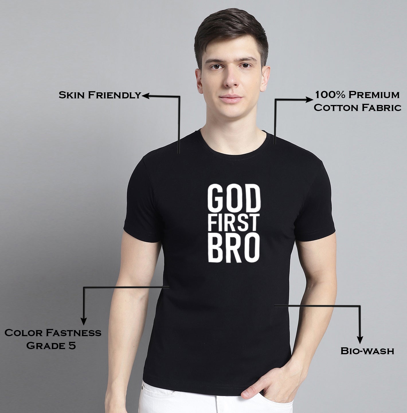 Fbar God First Bro Cotton Round Neck T-Shirt - Friskers