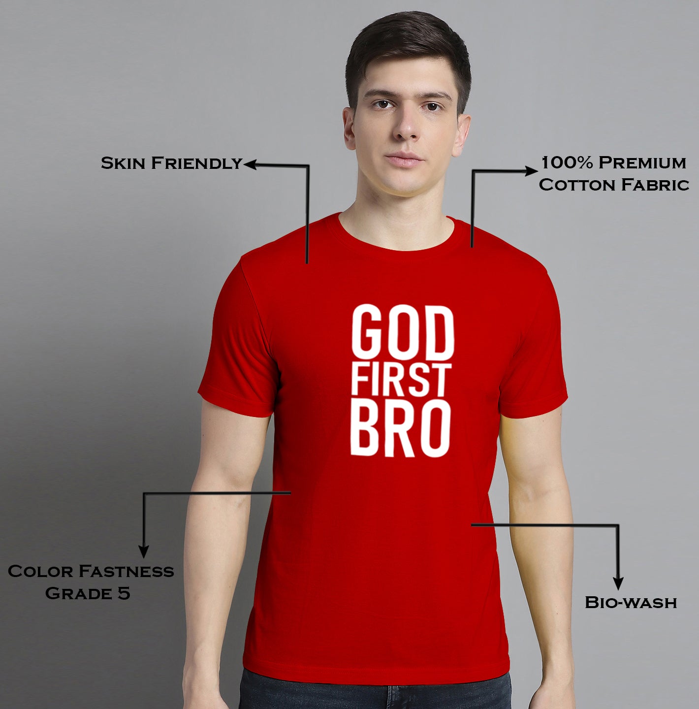 Fbar God First Bro Cotton Round Neck T-Shirt - Friskers