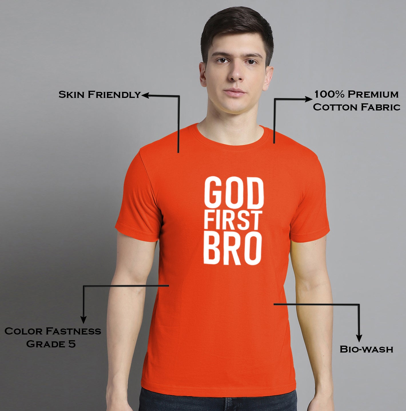 Fbar God First Bro Cotton Round Neck T-Shirt - Friskers