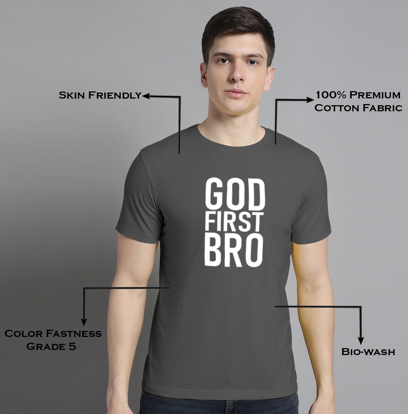 Fbar God First Bro Cotton Round Neck T-Shirt - Friskers
