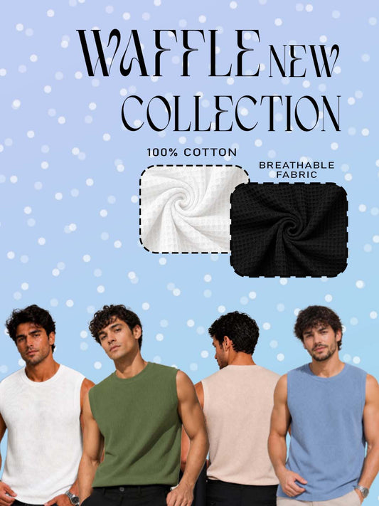 Men Round Neck Waffle Cotton sleeveless T-shirt