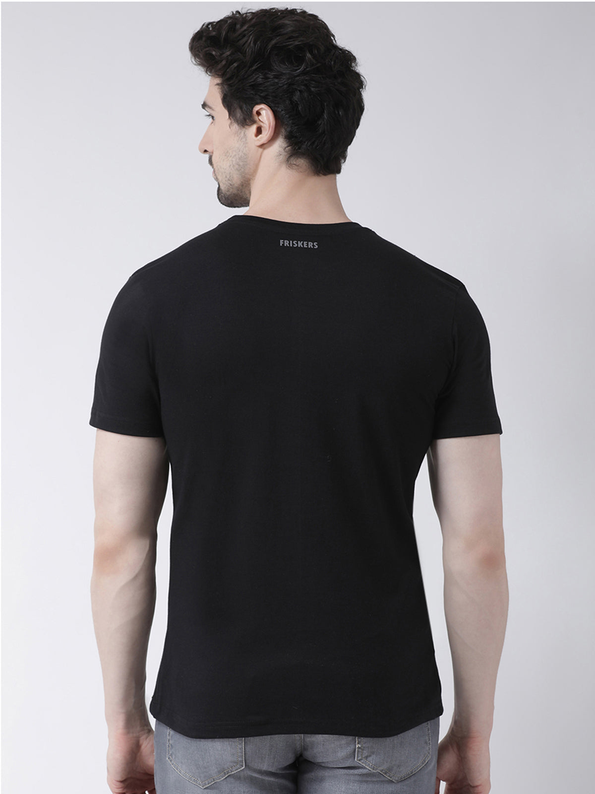 Men's Pack Of 2 Black & Turquiose Printed Half Sleeves T-Shirt - Friskers