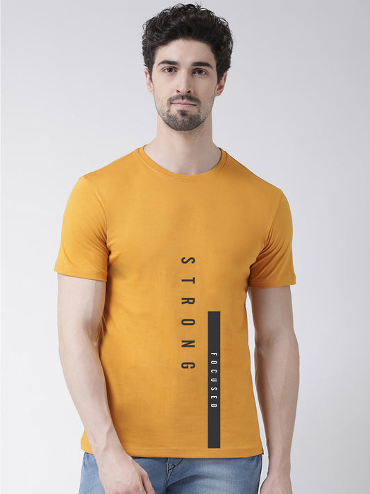 Men's Pack Of 2 Black & Mustard Printed Half Sleeves T-Shirt - Friskers