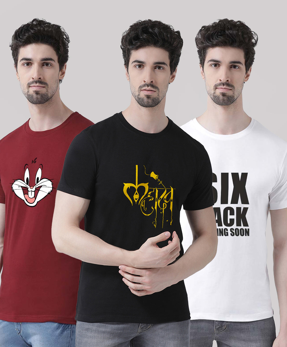 Men Pack of 3 Printed Half Sleeves T-Shirt - Friskers