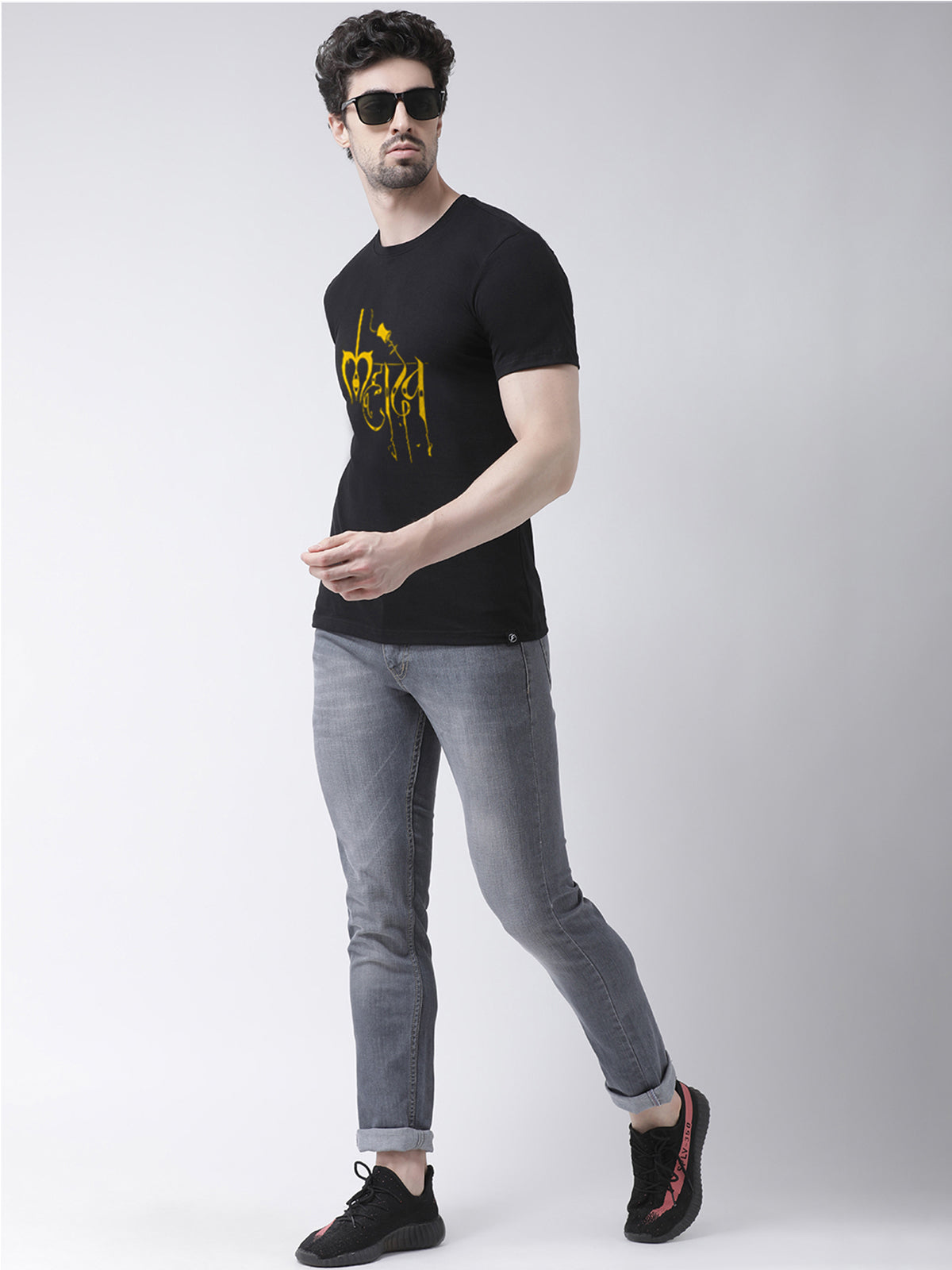 Men's Pack Of 2 Black & yellow Printed Half Sleeves T-Shirt - Friskers