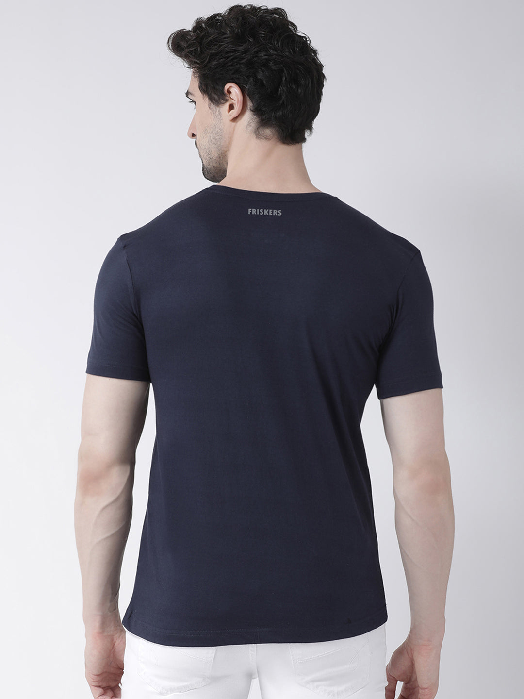Men's Pack Of 2 Black & Navy Printed Half Sleeves T-Shirt - Friskers