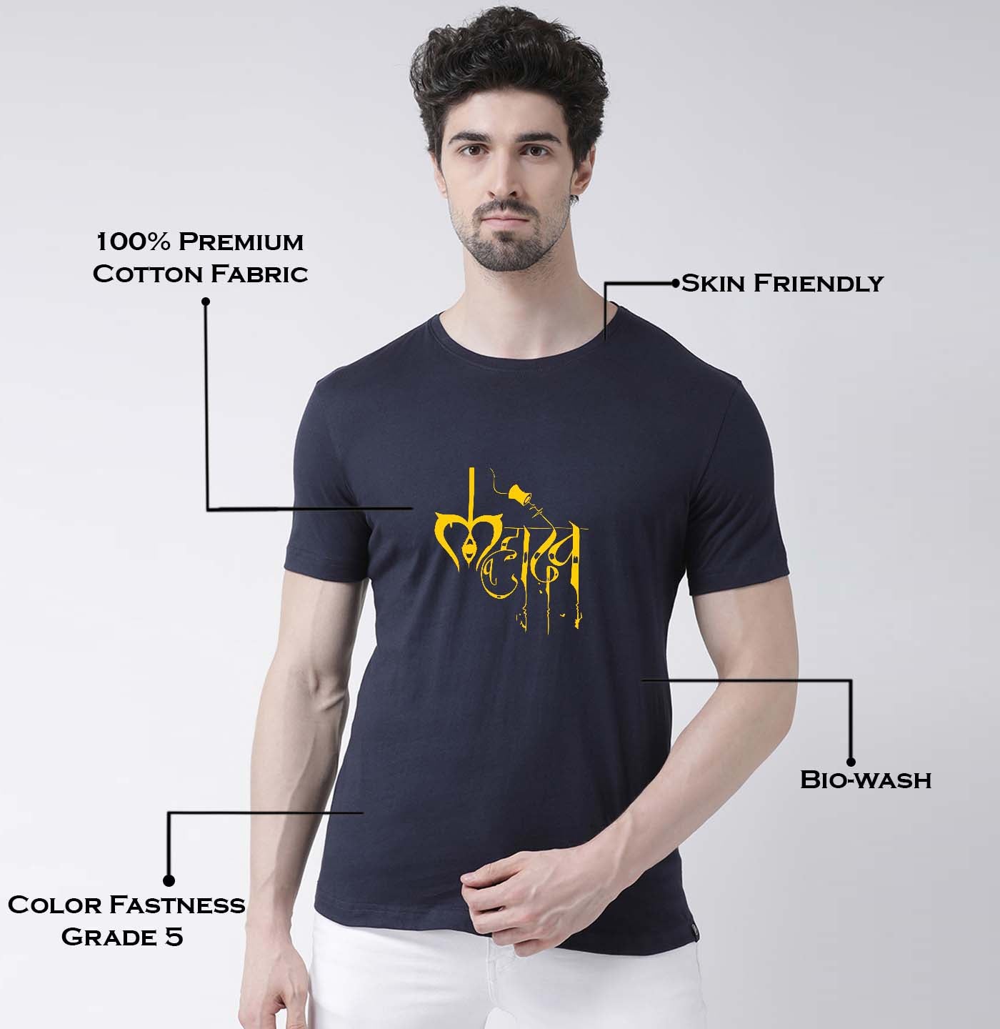 Men's Pack Of 2 Navy & Mustard Printed Half Sleeves T-Shirt - Friskers
