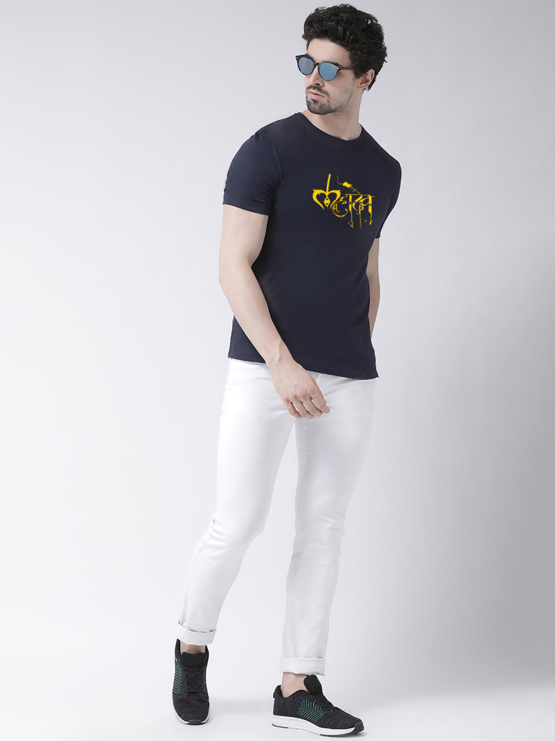 Men's Pack Of 2 Navy & Yellow Printed Half Sleeves T-Shirt - Friskers