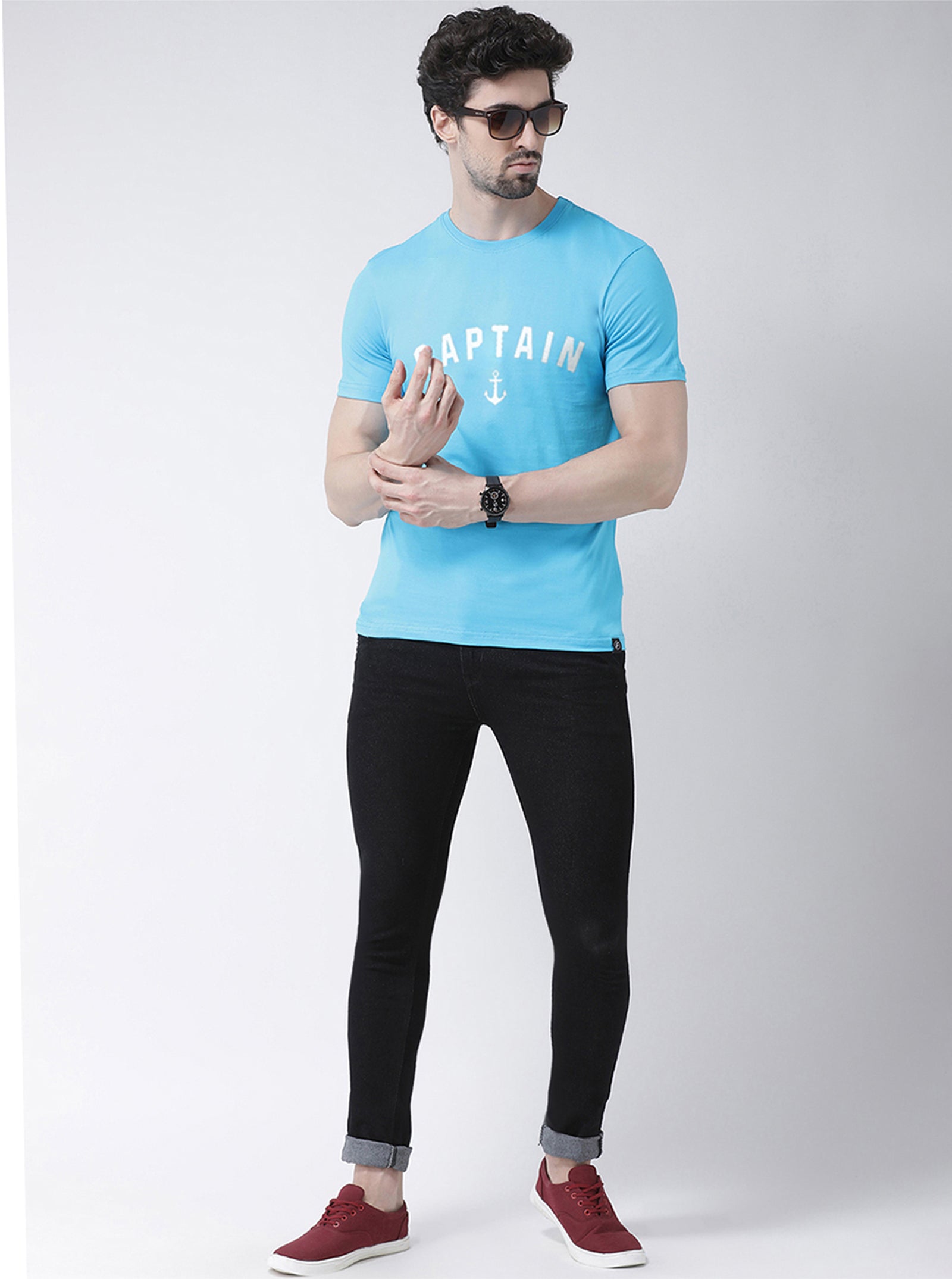 Captain Printed Half Sleeves Round Neck T-shirt - Friskers