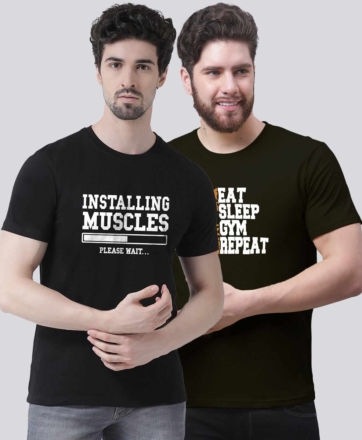 Men's Pack Of 2 Printed Half Sleeves T-Shirt
