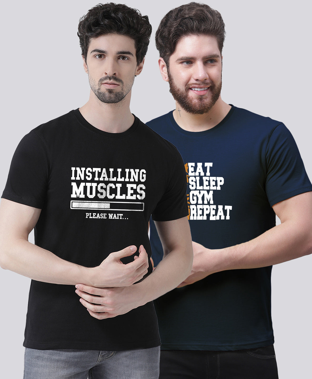 Men's Pack Of 2 Printed Half Sleeves T-Shirt - Friskers