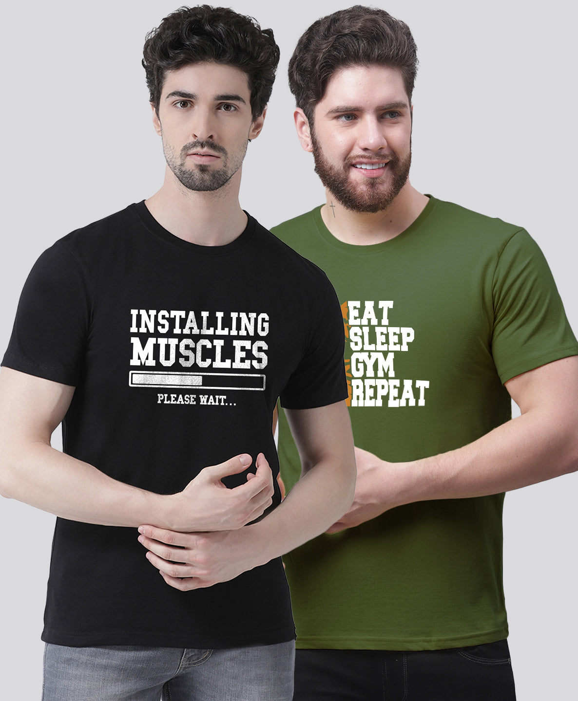 Men's Pack Of 2 Printed Half Sleeves T-Shirt - Friskers