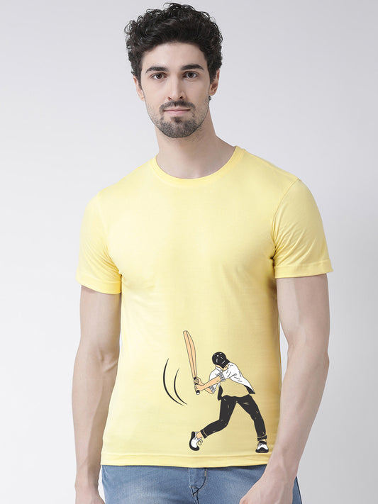 Men's Pack Of 2 Black & Yellow Printed Half Sleeves T-Shirt - Friskers