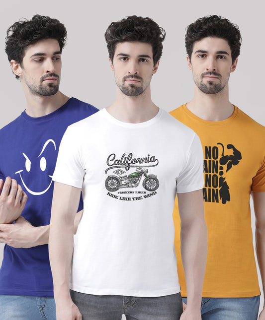 Men Pack Of 3 Printed Half Sleeves T-Shirt - Friskers