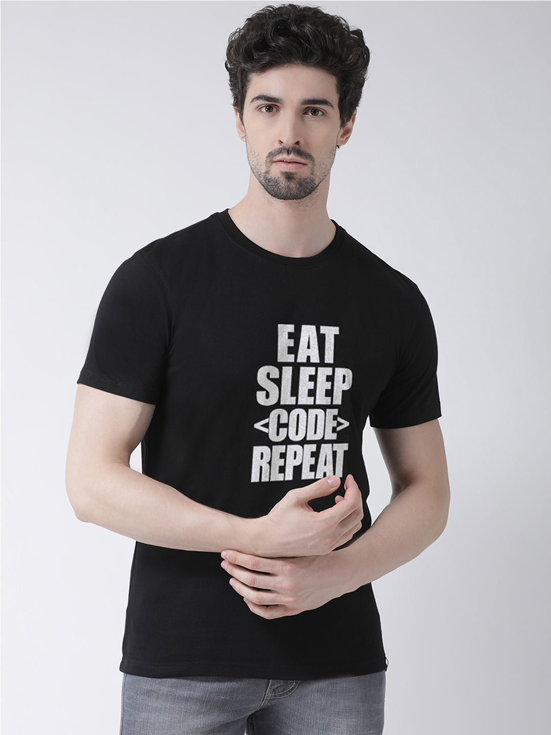 Eat Sleep Printed Round neck T-shirt - Friskers